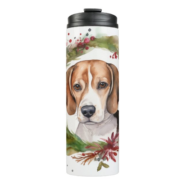 Beagle Christmas Wreath Festive Pup  Thermal Tumbler (Front)
