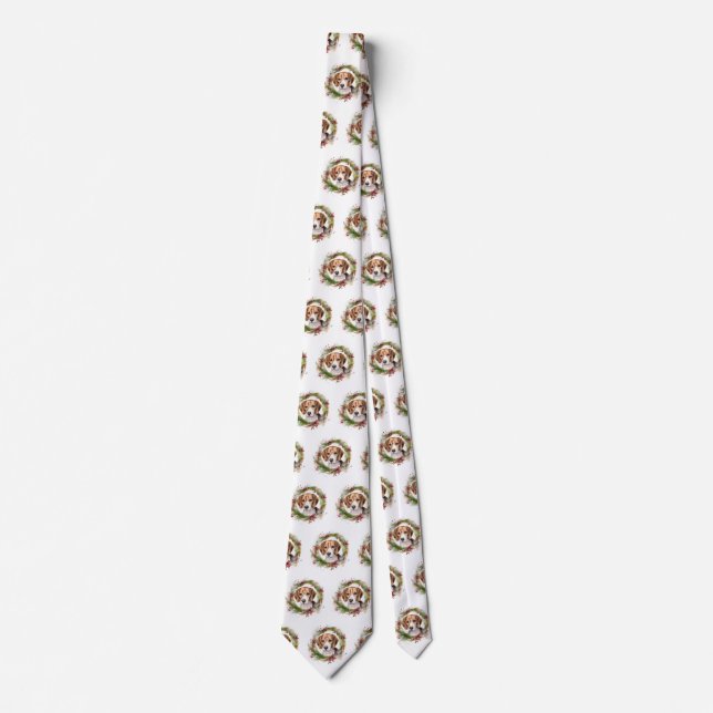 Beagle Christmas Wreath Festive Pup  Tie (Front)