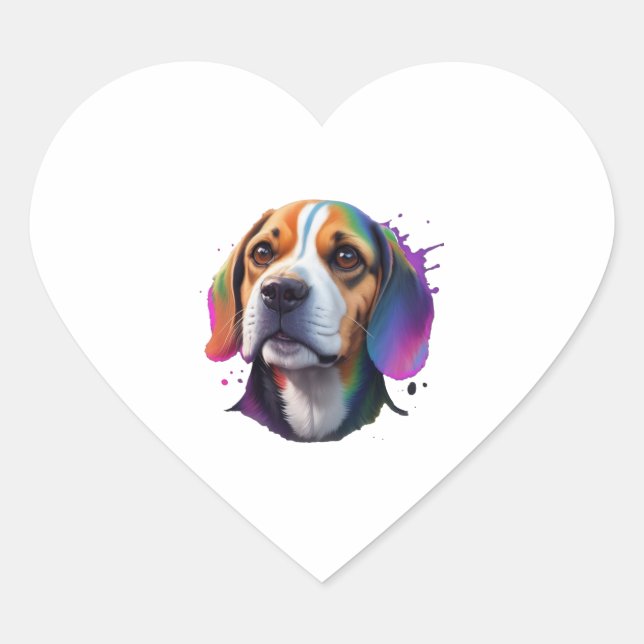 beagle colourful   heart sticker (Front)