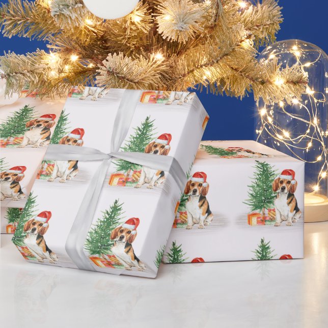 Beagle Cute Dog Santa Festive Christmas Wrapping Paper (Holidays)