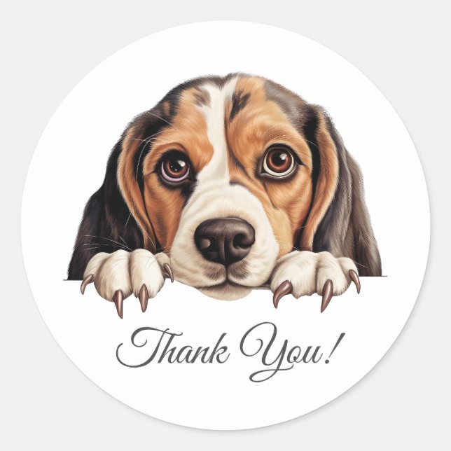 Beagle  Cute Dog Thank You Classic Round Sticker (Front)