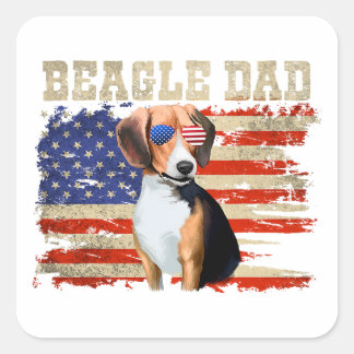 beagle dad merica american flag dog men july 4th  square sticker