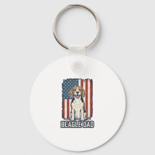 Beagle Dad Patriotic Vintage Engraving Dog Design_ Key Ring