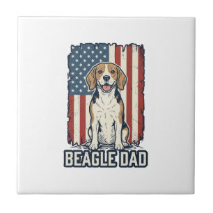Beagle Dad Patriotic Vintage Engraving Dog Design_ Tile