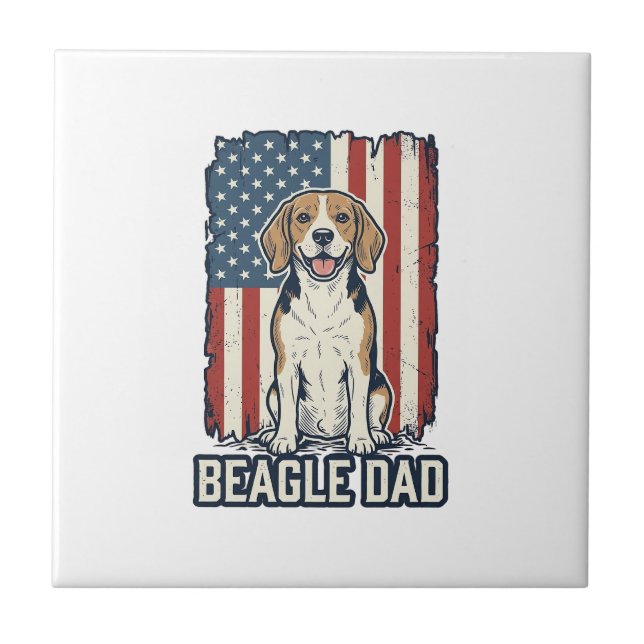Beagle Dad Patriotic Vintage Engraving Dog Design_ Tile (Front)
