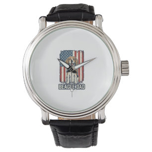 Beagle Dad Patriotic Vintage Engraving Dog Design_ Watch
