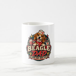 Beagle Dad Retro Diner Paw Print Badge Coffee Mug