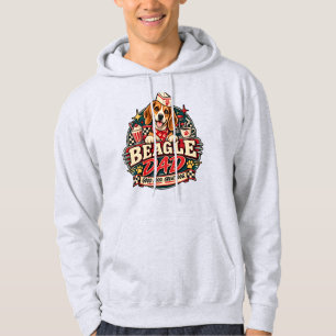 Beagle Dad Retro Diner Paw Print Badge Hoodie