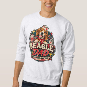 Beagle Dad Retro Diner Paw Print Badge Sweatshirt