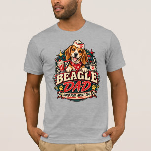 Beagle Dad Retro Diner Paw Print Badge T-Shirt