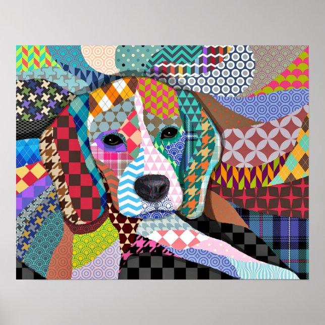 Beagle Dog 161 Multicolor Patterns Poster (Front)