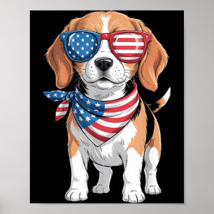 Beagle Dog Aamerican Flag Bandanna Patriotic 4th O Poster