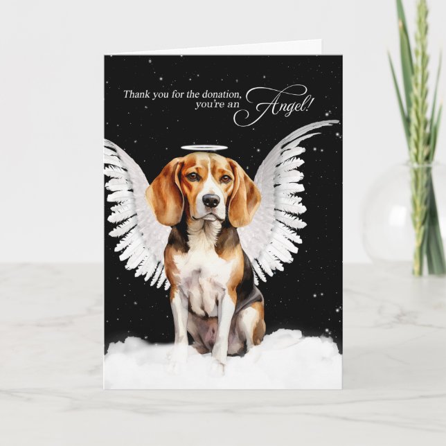 Beagle Dog Angel and Stars Donation Thank You Card (Front)