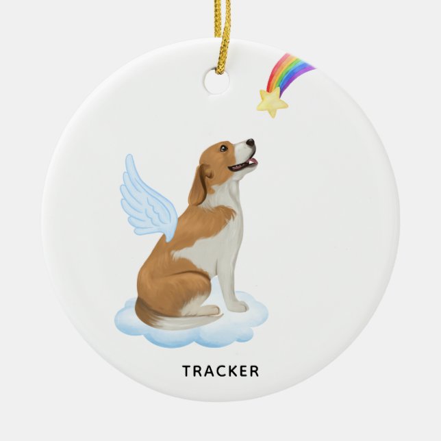 Beagle Dog Angel Wings Personalised Pet Memorial Ceramic Tree Decoration (Front)