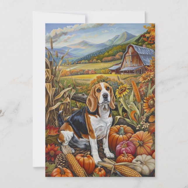 Beagle Dog Autumn Harvest Thanksgiving Holiday Card (Front)
