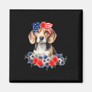 Beagle Dog Bandana American Flag 4th Of July  Magnet