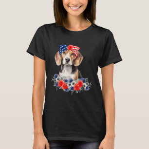 Beagle Dog Bandana American Flag 4th Of July  T-Shirt