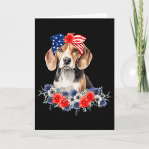 Beagle Dog Bandanna American Flag 4th Of July  Card