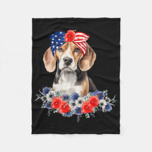 Beagle Dog Bandanna American Flag 4th Of July Fleece Blanket