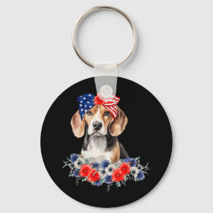 Beagle Dog Bandanna American Flag 4th Of July Key Ring
