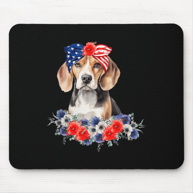 Beagle Dog Bandanna American Flag 4th Of July  Mouse Mat (Front)