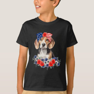 Beagle Dog Bandanna American Flag 4th Of July T-Shirt