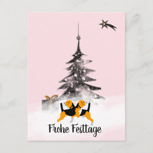 Beagle dog black and white Christmas Postcard