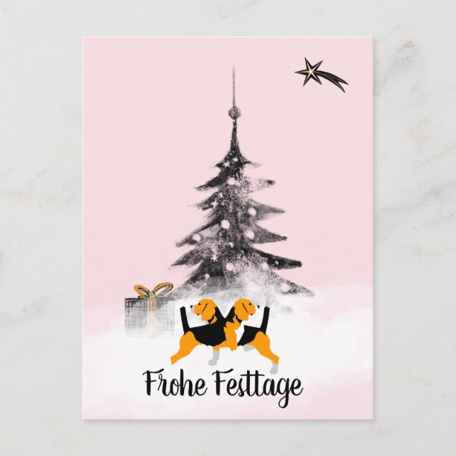 Beagle dog black and white Christmas Postcard (Front)