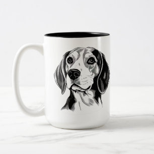Beagle Dog Black and White Outline Silhouette Two-Tone Coffee Mug