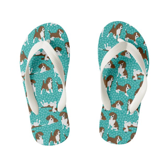 Beagle dog breed - turquoise kid's flip flops (Footbed)