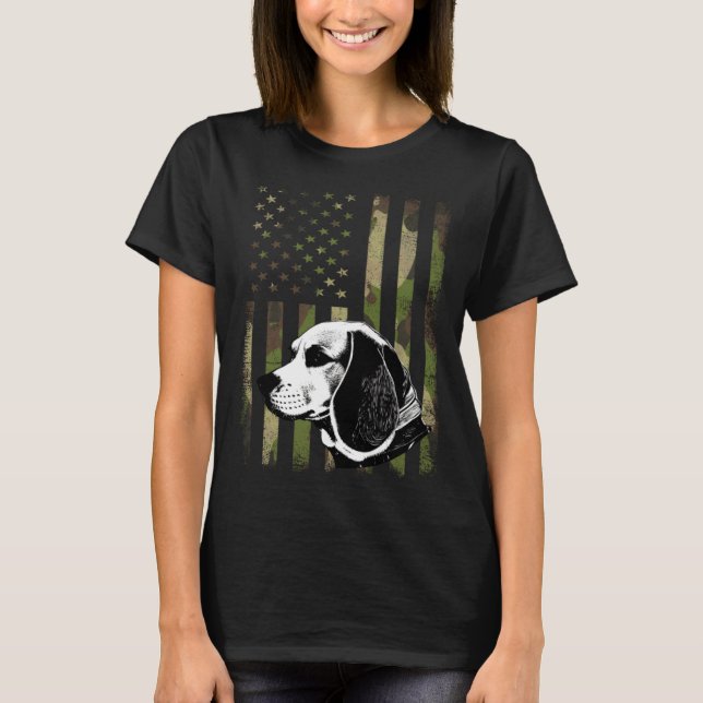 Beagle Dog Camouflage American Flag Vintage T-Shirt (Front)