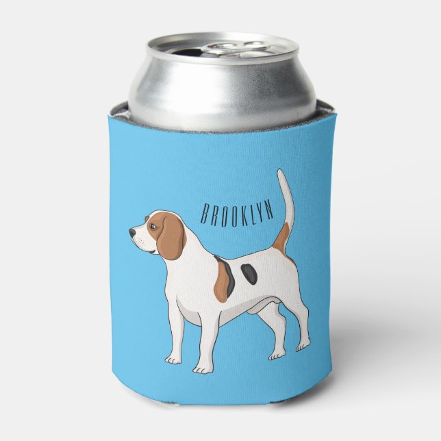 Beagle dog cartoon illustration  can cooler (Can Front)