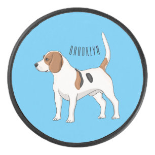 Beagle dog cartoon illustration hockey puck