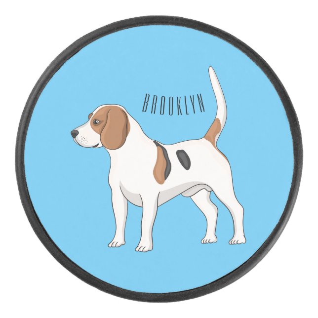 Beagle dog cartoon illustration hockey puck (Front)