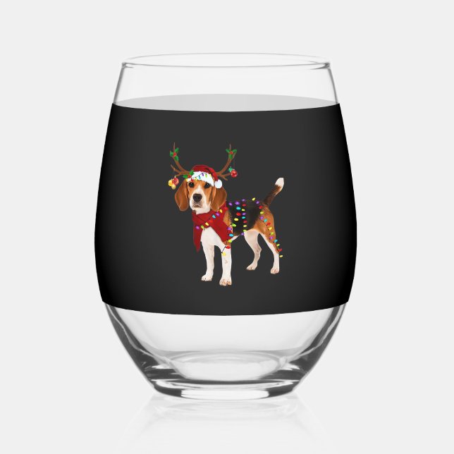 beagle dog christmas Classic T-Shirt Stemless Wine Glass (Front)