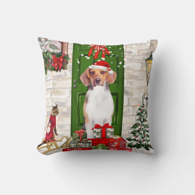 Beagle Dog Christmas  Cushion (Front)