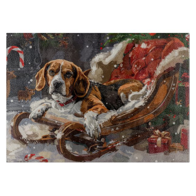 Beagle Dog Christmas Festive Cutting Board (Front)