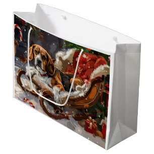 Beagle Dog Christmas Festive Large Gift Bag