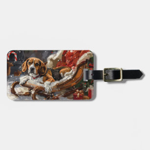 Beagle Dog Christmas Festive Luggage Tag