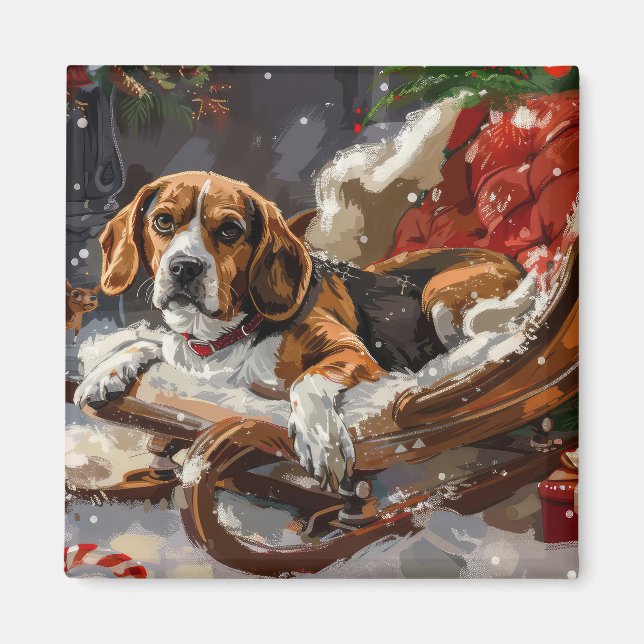 Beagle Dog Christmas Festive Magnet (Front)