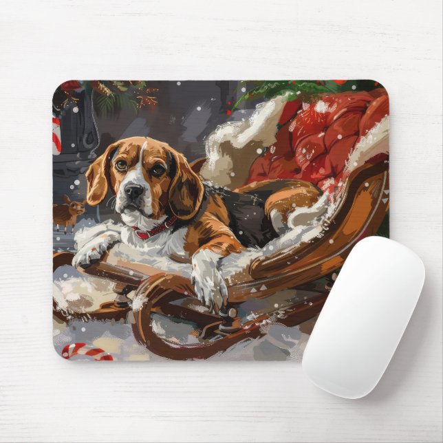 Beagle Dog Christmas Festive Mouse Mat (With Mouse)