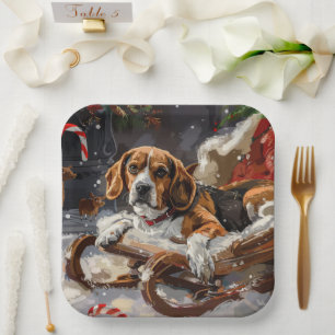 Beagle Dog Christmas Festive Paper Plate
