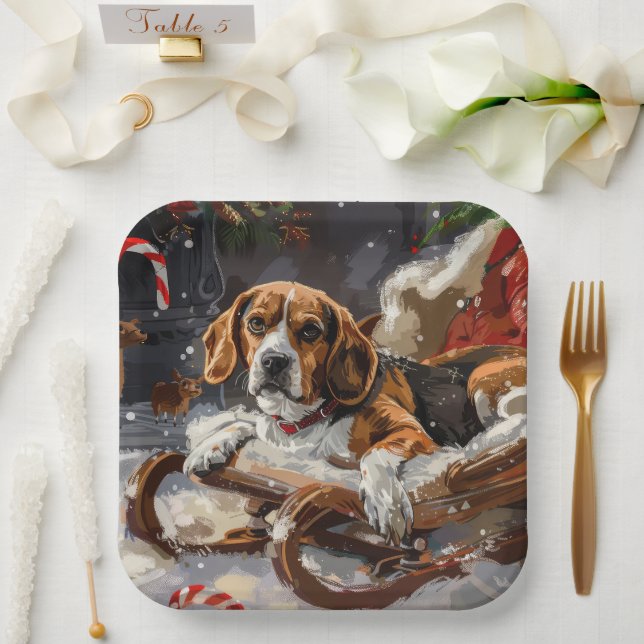 Beagle Dog Christmas Festive Paper Plate (Wedding)