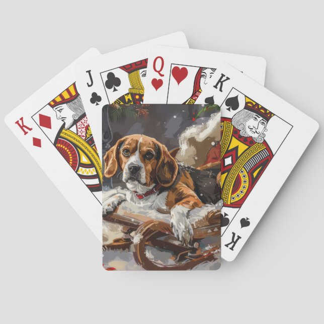Beagle Dog Christmas Festive Playing Cards (Back)