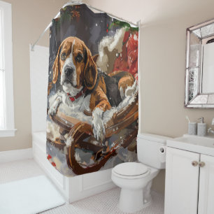 Beagle Dog Christmas Festive Shower Curtain
