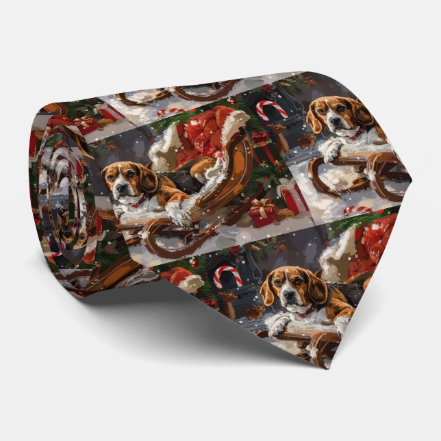 Beagle Dog Christmas Festive Tie (Rolled)