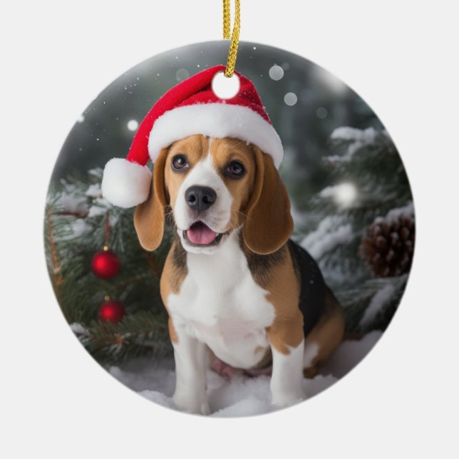 Beagle Dog Christmas Keepsake  Ceramic Tree Decoration (Front)