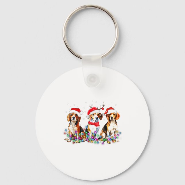 Beagle Dog Christmas Lights Cute Pet Matching Fami Key Ring (Front)