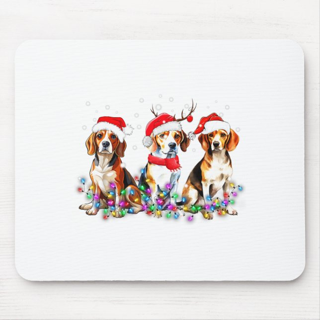 Beagle Dog Christmas Lights Cute Pet Matching Fami Mouse Mat (Front)