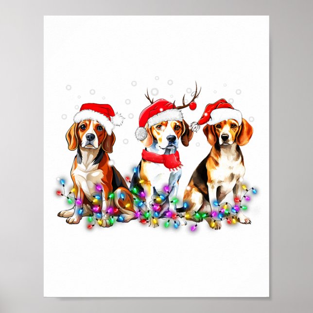 Beagle Dog Christmas Lights Cute Pet Matching Fami Poster (Front)